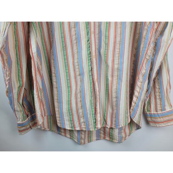 Lands End Men's Striped Long Sleeve Button Up Shirt Blue Green Red Yellow Sz XL - Picture 12 of 12